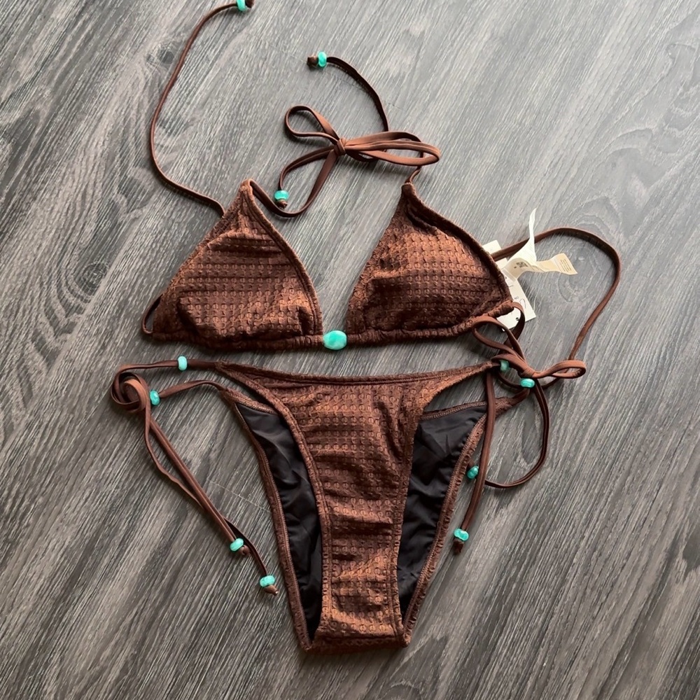 Brown Textured Bikini Set